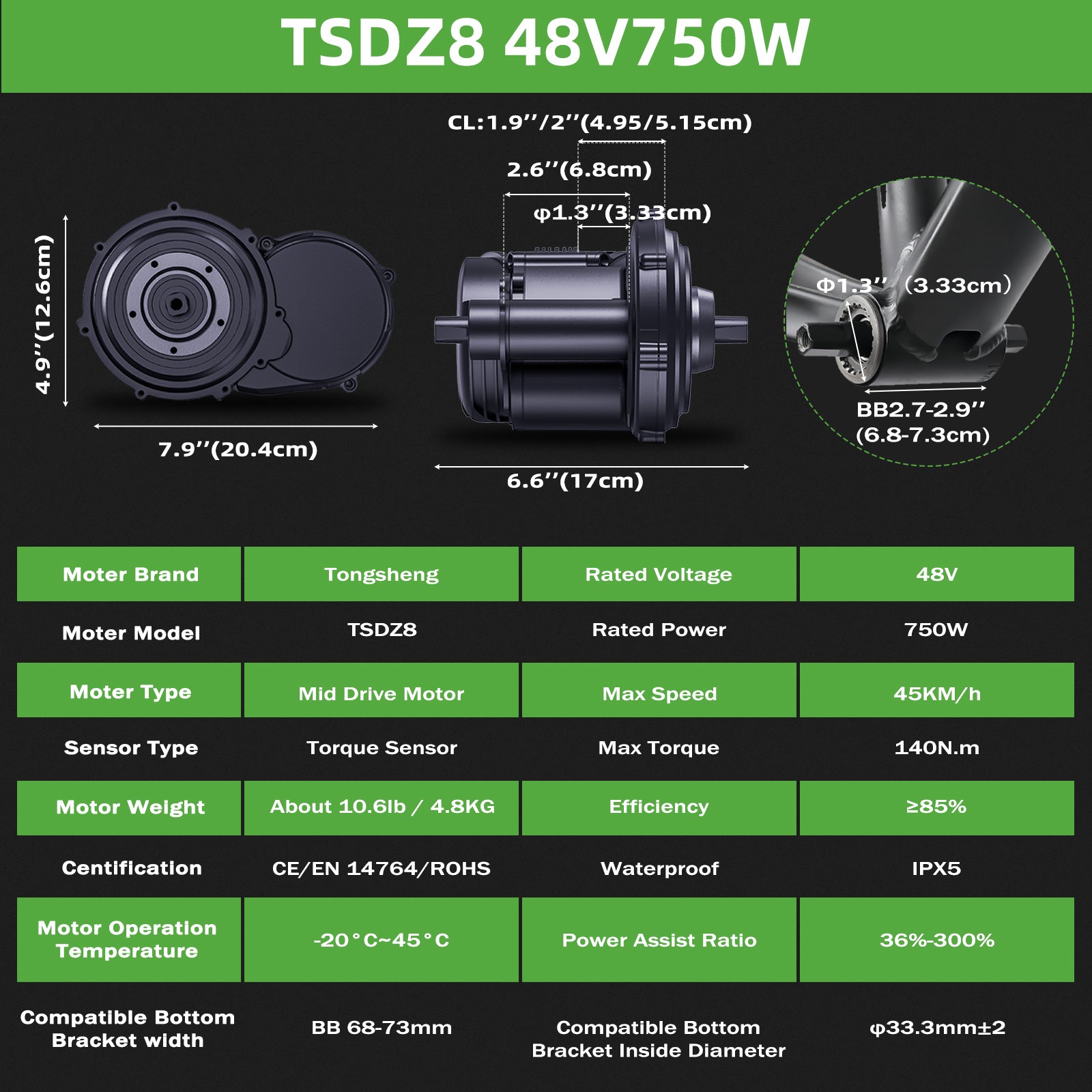 TONGSHENG TSDZ8 750W Mid-Drive Ebike Conversion Kit