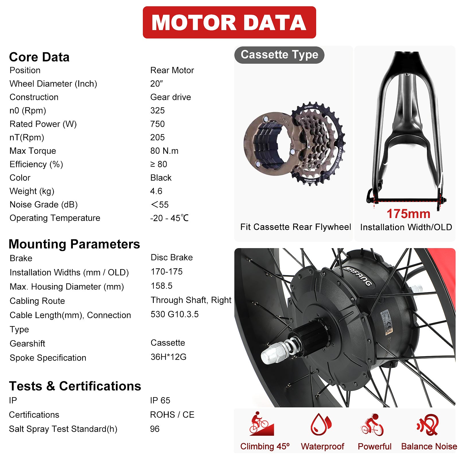 Bafang 750W E-Bike Conversion Kit - Rear Hub Motor for 20" 26“ Fat Snow Bike